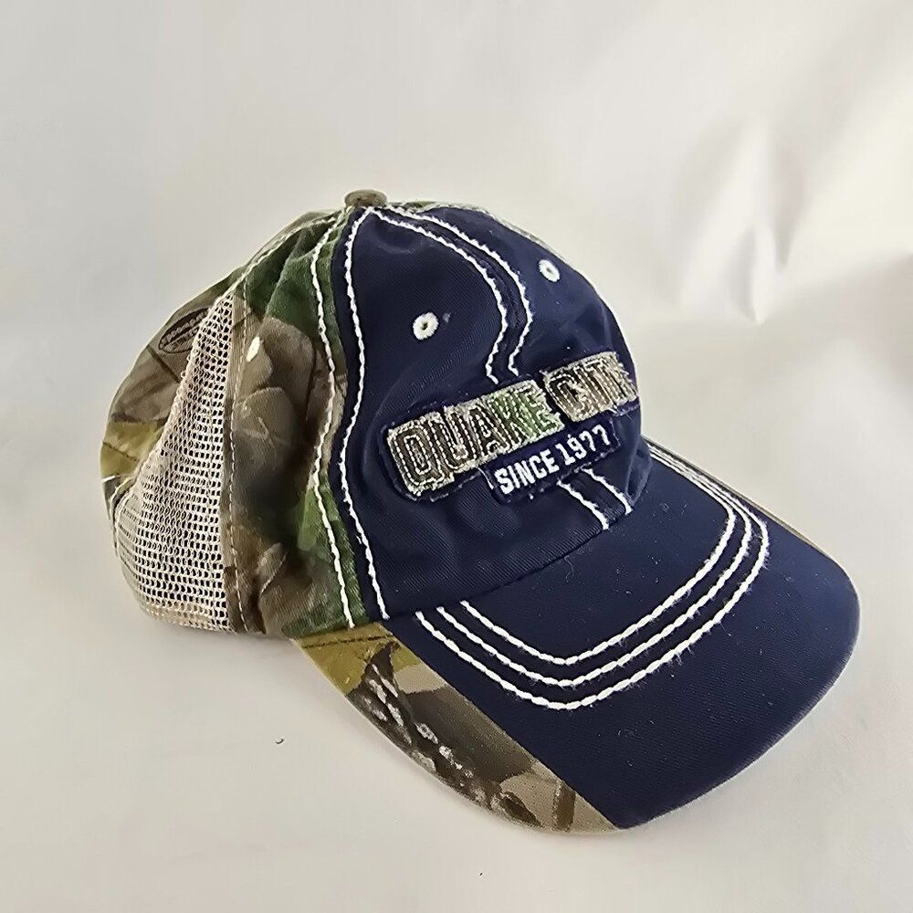 Quake City Hat Mens Adjustable Strap Back Trucker Mesh Panels Camouflage Blue